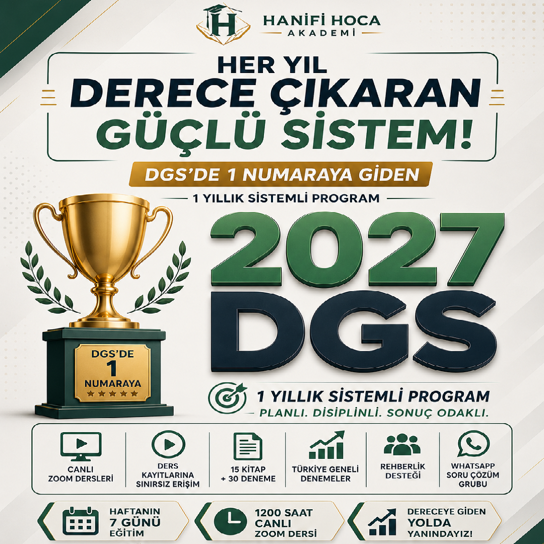 DGS Online Kurs 2027 | 1200 Saat Canlı Ders, 15 Kitap ve 30 Deneme