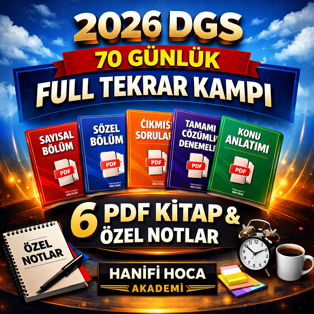 2026 DGS Son 70 Günlük Tekrar Kampı | 6 PDF Kitap 20 Deneme (2. Grup)